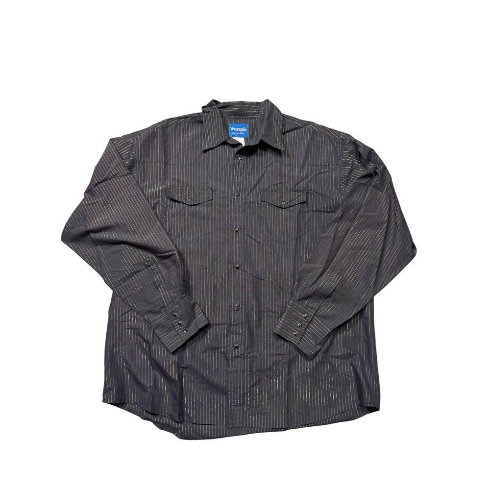 Wrangler Mens Western Shirt Black Gold Metallic Stripe Pearl Snap Long Sleeve XL